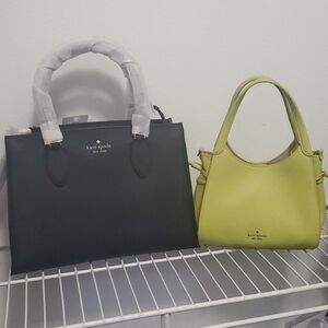 Kate Spade Black and Lime Green Leather Satchel Duo.